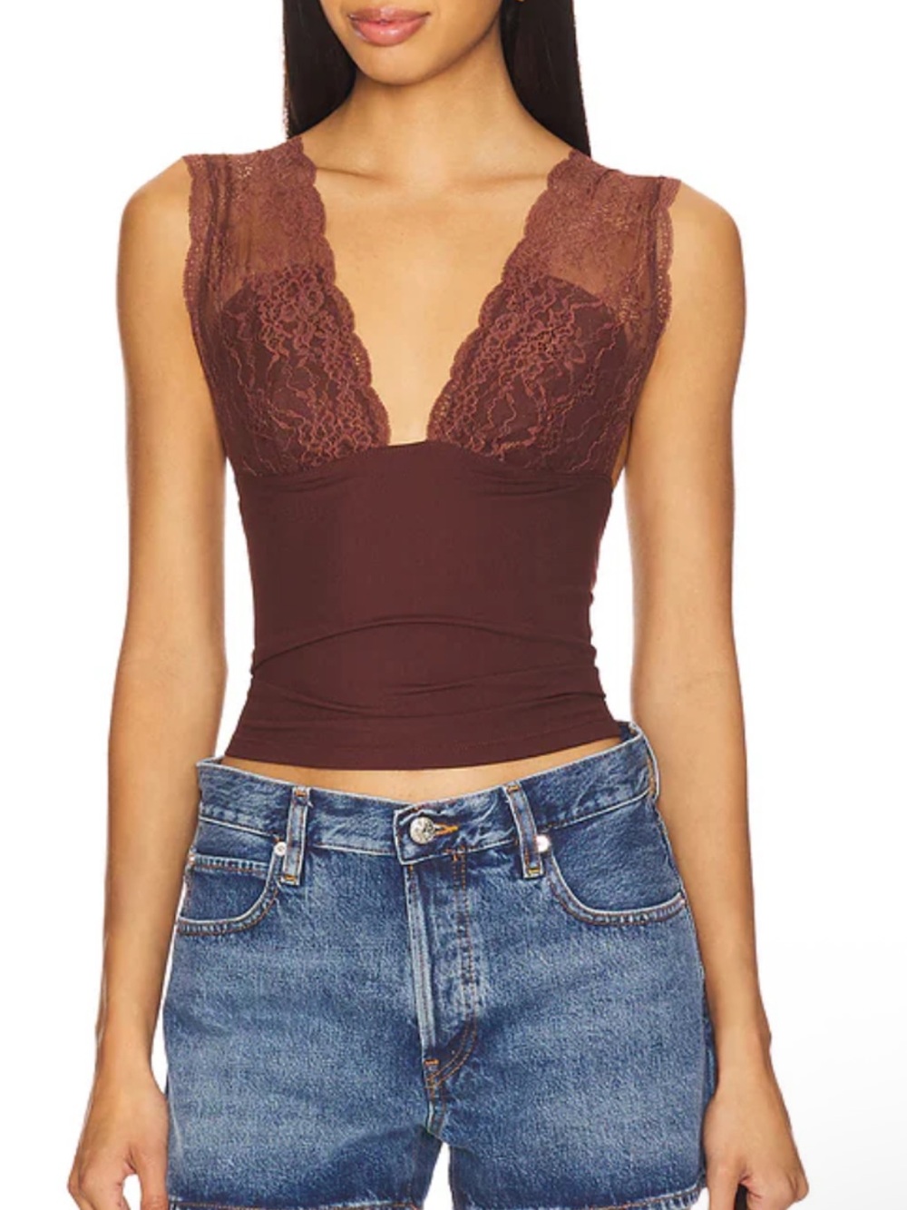 NWT Free People Lace V-Neck Cropped Camisole - Brown xs Y2K fairy bohemian